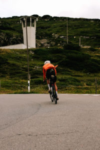 Albion team rider Marin Saint Exupery climbing the San Bernadino pass on the Transcontinental Race